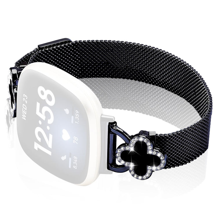 Fitbit Versa 3 / Sense Milanese Band Electroplated Stainless Steel Watch Strap with Clover Connector, Size: L - Black#serie_1