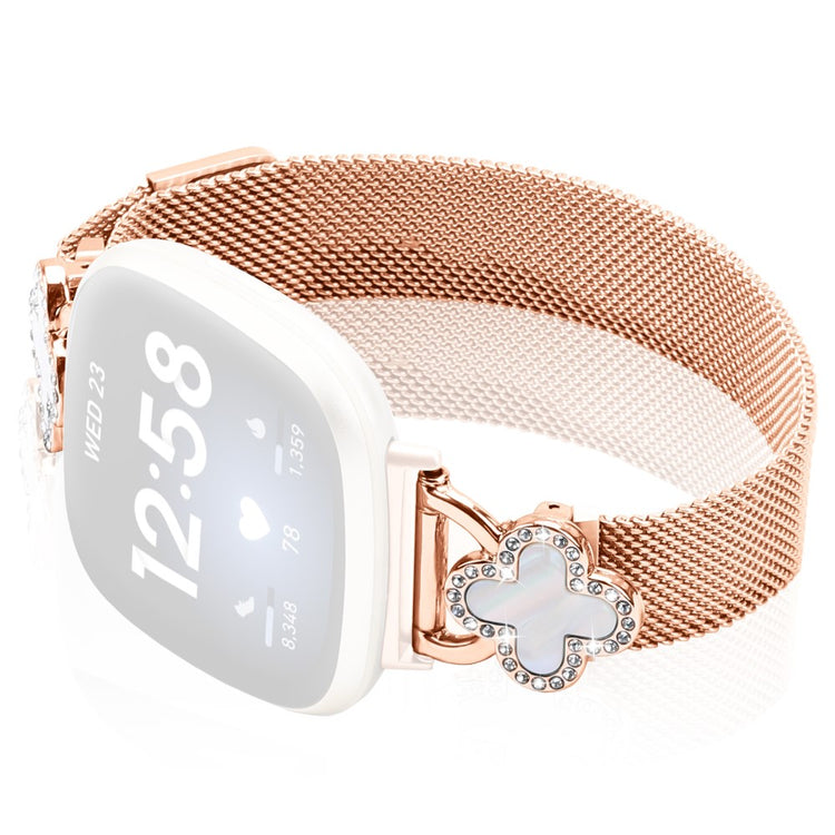 Fitbit Versa 3 / Sense Milanese Band Electroplated Stainless Steel Watch Strap with Clover Connector, Size: L - Rose Gold#serie_2