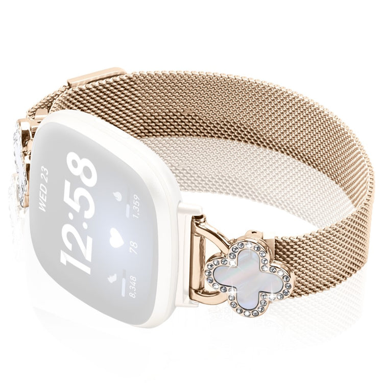 Fitbit Versa 3 / Sense Milanese Band Electroplated Stainless Steel Watch Strap with Clover Connector, Size: L - Champagne Gold#serie_3