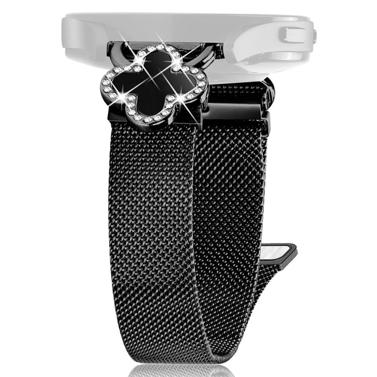 Garmin Approach S40 / Forerunner 158 Milanese Band Clover Decor Electroplated Stainless Steel Strap, Size: L - Black  /  Black#serie_1