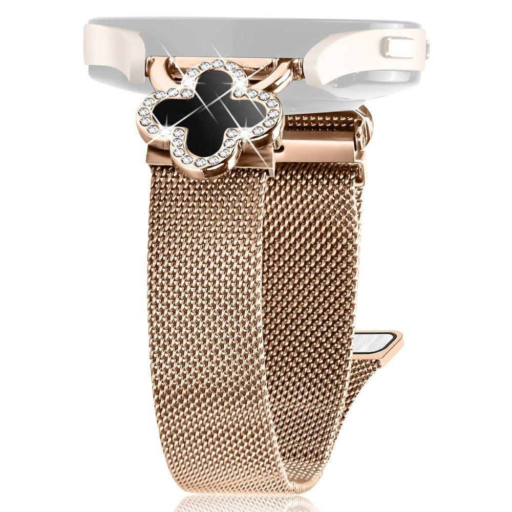 Garmin Approach S40 / Forerunner 158 Milanese Band Clover Decor Electroplated Stainless Steel Strap, Size: L - Rose Gold  /  Black#serie_4