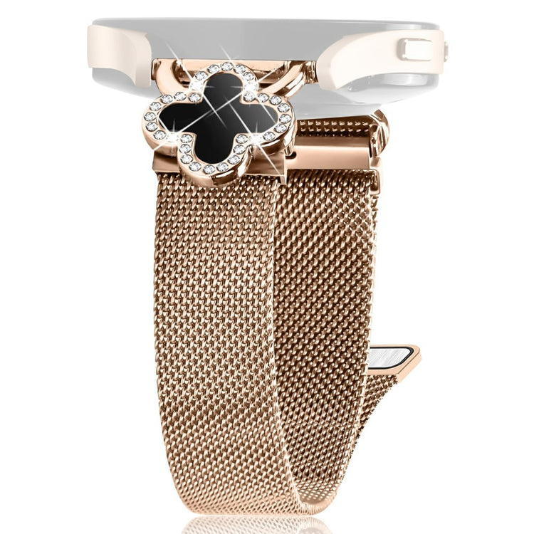 Garmin Approach S40 / Forerunner 158 Milanese Band Clover Decor Electroplated Stainless Steel Strap, Size: L - Rose Gold  /  Black#serie_4