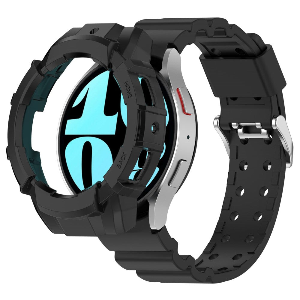 Samsung Galaxy Watch7 44mm Silicone+Flexible Watch Band Wrist Strap with Watch Case - Black#serie_1