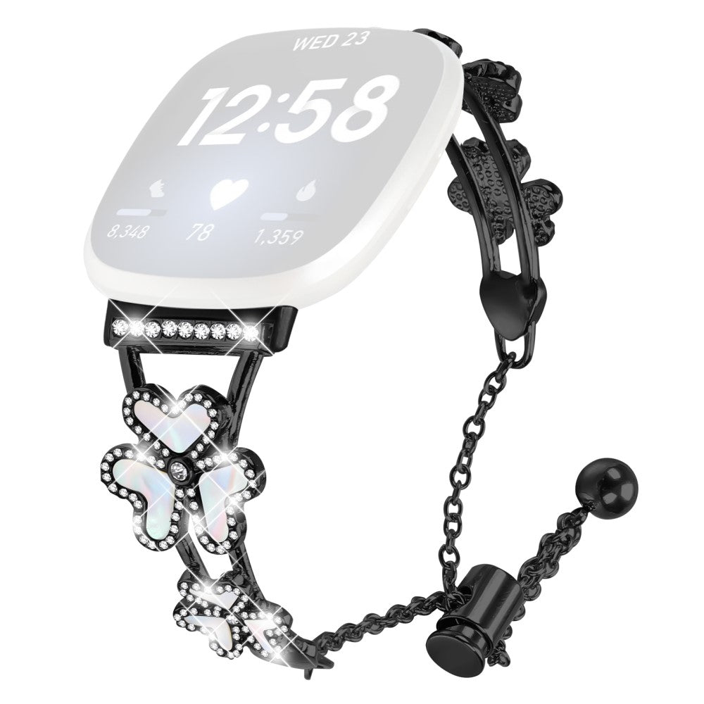 Metal Band Heart Clover Decor Fitbit Versa 3 / Sense Watch Bracelet Replacement - Black#serie_3