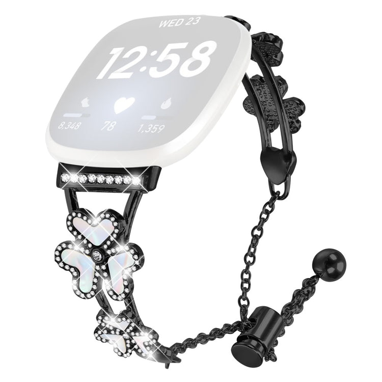 Metal Band Heart Clover Decor Fitbit Versa 3 / Sense Watch Bracelet Replacement - Black#serie_3
