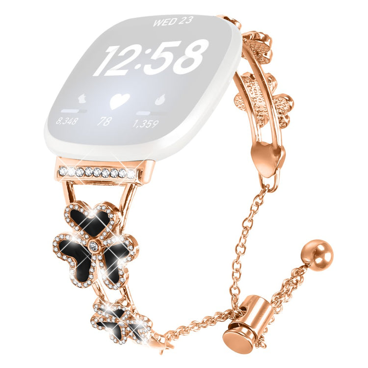 Metal Band Heart Clover Decor Fitbit Versa 3 / Sense Watch Bracelet Replacement - Rose Gold#serie_4