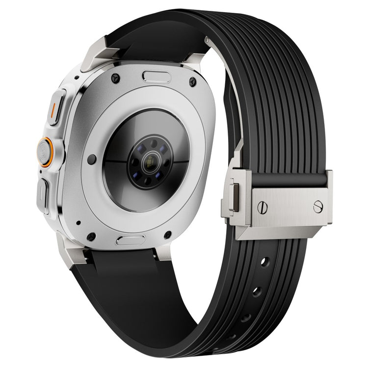 Samsung Galaxy Watch Ultra 47mm Silicone Band Titanium Connector Silver Buckle Watch Strap - Black#serie_1