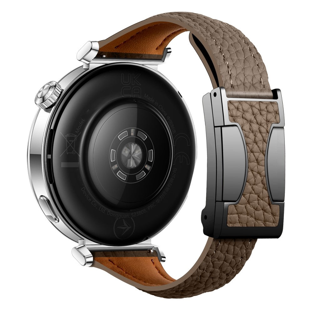18mm Genuine Cow Leather Strap Garmin Venu 3S / Forerunner 265S / Forerunner 255S Litchi Texture Magnetic Buckle Watch Band - Tan#serie_1