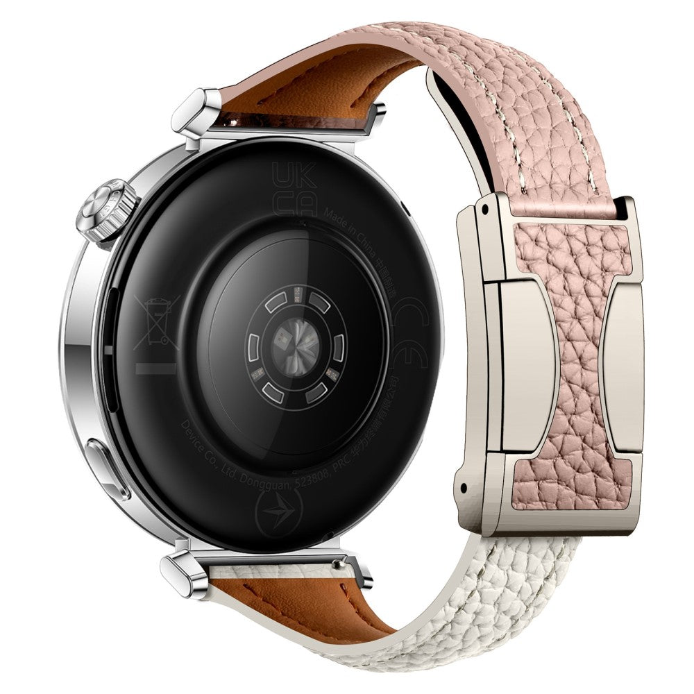 18mm Genuine Cow Leather Strap Garmin Venu 3S / Forerunner 265S / Forerunner 255S Litchi Texture Magnetic Buckle Watch Band - Pink+Beige#serie_2