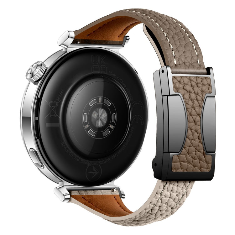 18mm Genuine Cow Leather Strap Garmin Venu 3S / Forerunner 265S / Forerunner 255S Litchi Texture Magnetic Buckle Watch Band - Tan+Light Grey#serie_3