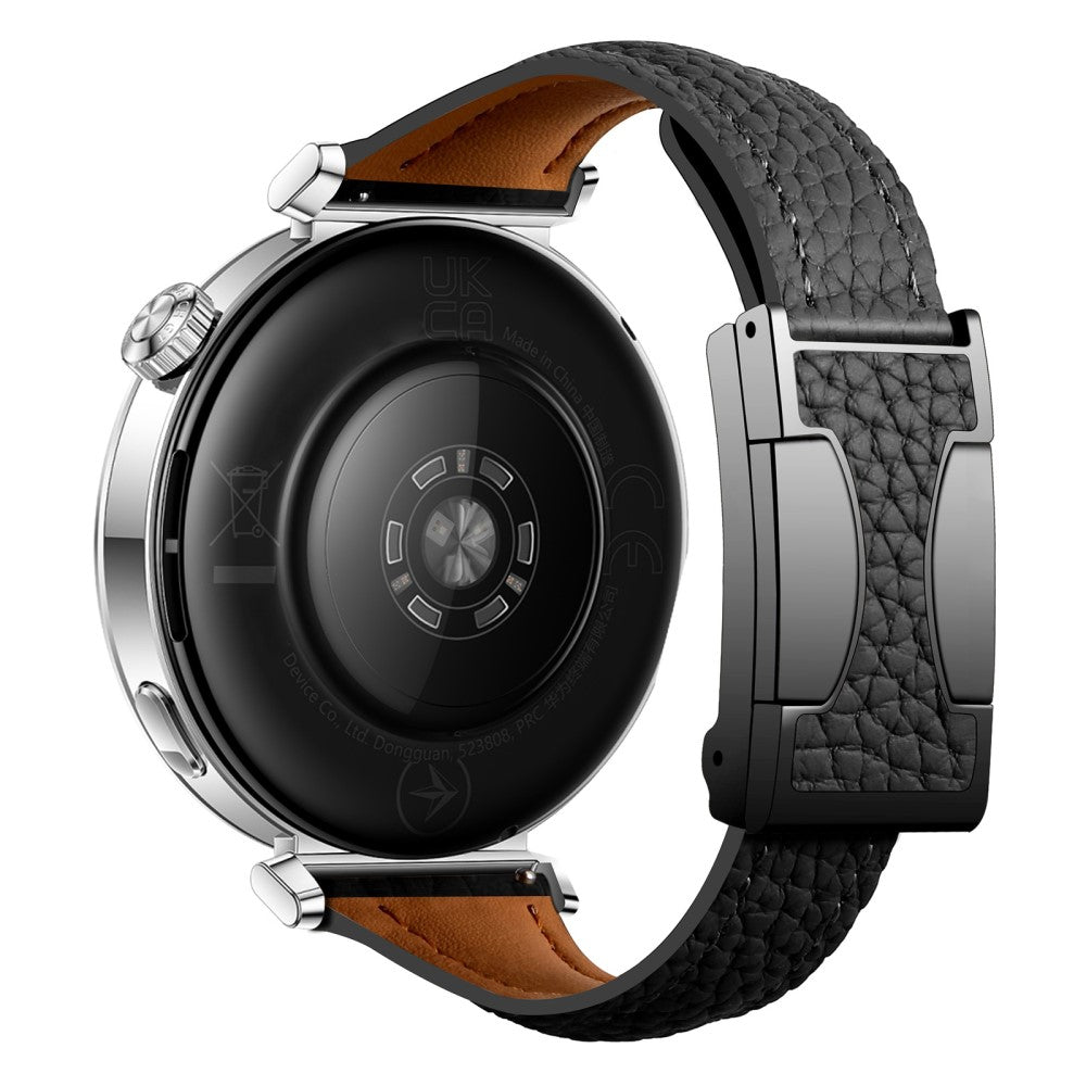 18mm Genuine Cow Leather Strap Garmin Venu 3S / Forerunner 265S / Forerunner 255S Litchi Texture Magnetic Buckle Watch Band - Black#serie_4