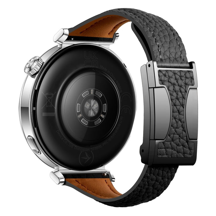 18mm Genuine Cow Leather Strap Garmin Venu 3S / Forerunner 265S / Forerunner 255S Litchi Texture Magnetic Buckle Watch Band - Black#serie_4