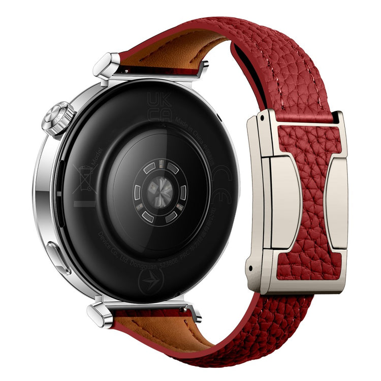 18mm Genuine Cow Leather Strap Garmin Venu 3S / Forerunner 265S / Forerunner 255S Litchi Texture Magnetic Buckle Watch Band - Red#serie_5