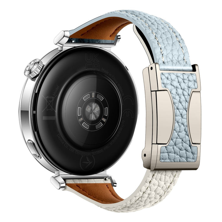 18mm Genuine Cow Leather Strap Garmin Venu 3S / Forerunner 265S / Forerunner 255S Litchi Texture Magnetic Buckle Watch Band - Blue+Beige#serie_6