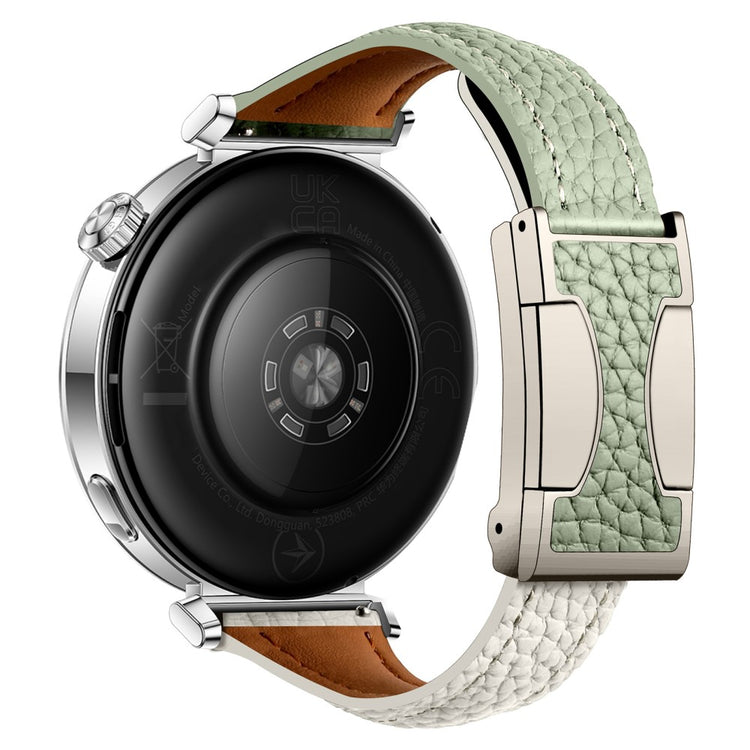 18mm Genuine Cow Leather Strap Garmin Venu 3S / Forerunner 265S / Forerunner 255S Litchi Texture Magnetic Buckle Watch Band - Green+Beige#serie_7