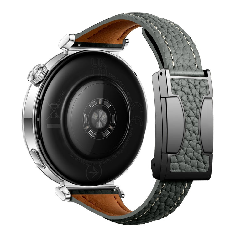 18mm Genuine Cow Leather Strap Garmin Venu 3S / Forerunner 265S / Forerunner 255S Litchi Texture Magnetic Buckle Watch Band - Blackish Green#serie_9