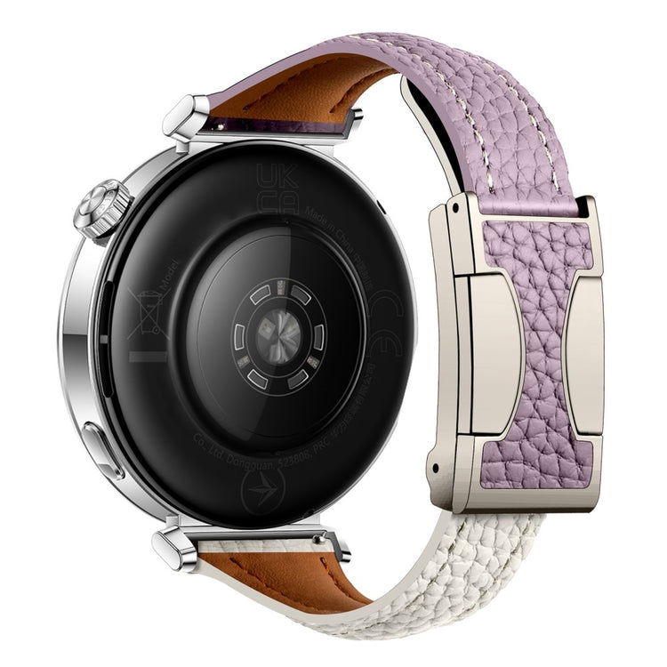 18mm Genuine Cow Leather Strap Garmin Venu 3S / Forerunner 265S / Forerunner 255S Litchi Texture Magnetic Buckle Watch Band - Purple+Beige#serie_10