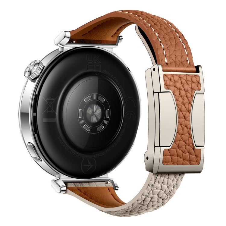 18mm Genuine Cow Leather Strap Garmin Venu 3S / Forerunner 265S / Forerunner 255S Litchi Texture Magnetic Buckle Watch Band - Brown+Light Grey#serie_12