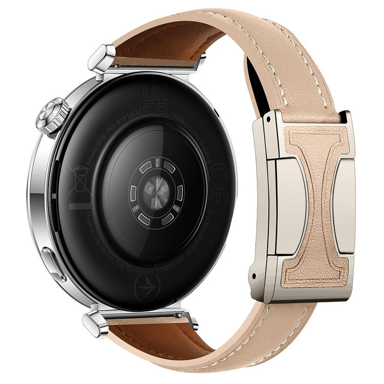 18mm Genuine Cow Leather Strap Garmin Venu 3S / Forerunner 265S / Forerunner 255S Flat Texture Magnetic Buckle Watch Band - Apricot#serie_5