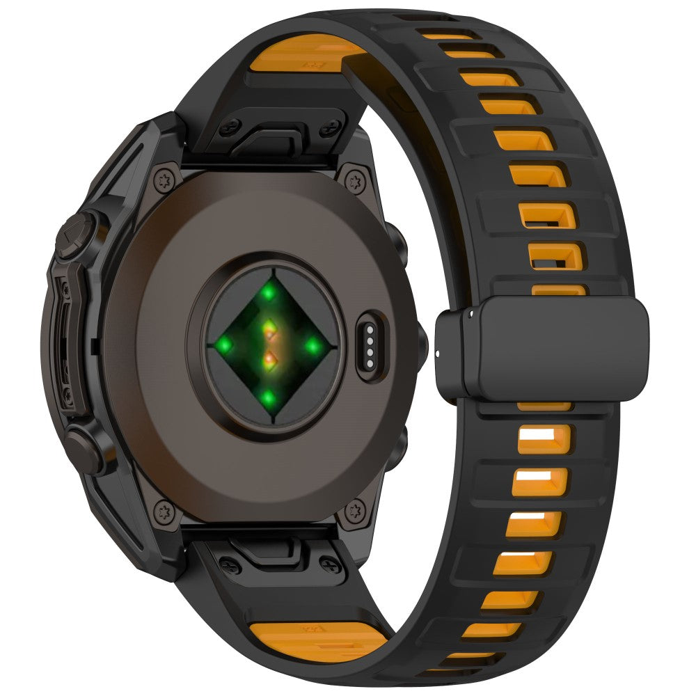 22mm Watch Band Garmin Fenix 8 47mm / Fenix E 47mm / Quatix 7 Pro Breathable Silicone Strap with Magnetic Folding Clasp - Black+Orange#serie_2