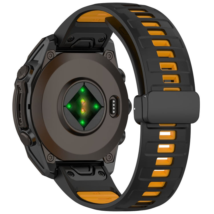 22mm Watch Band Garmin Fenix 8 47mm / Fenix E 47mm / Quatix 7 Pro Breathable Silicone Strap with Magnetic Folding Clasp - Black+Orange#serie_2