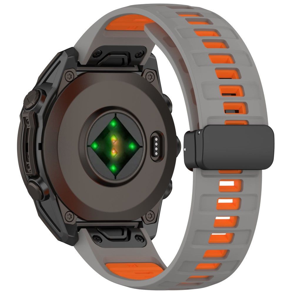 22mm Watch Band Garmin Fenix 8 47mm / Fenix E 47mm / Quatix 7 Pro Breathable Silicone Strap with Magnetic Folding Clasp - Grey+Orange#serie_7