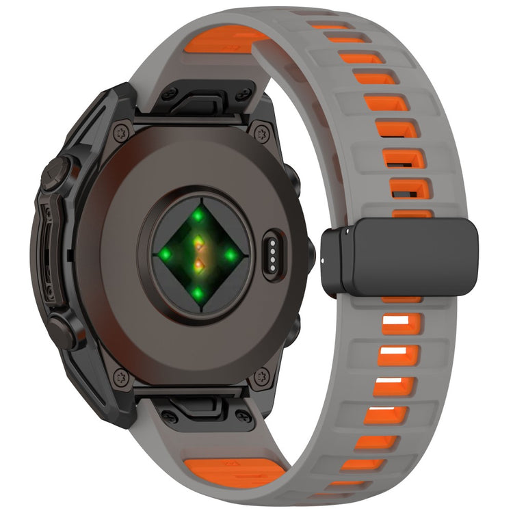 22mm Watch Band Garmin Fenix 8 47mm / Fenix E 47mm / Quatix 7 Pro Breathable Silicone Strap with Magnetic Folding Clasp - Grey+Orange#serie_7
