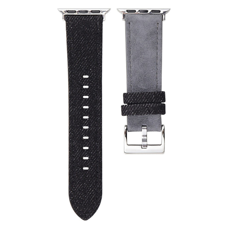 Splicing Color Watch Band Apple Watch Series 10 46mm Suede + Denim Strap - Black + Grey#serie_8