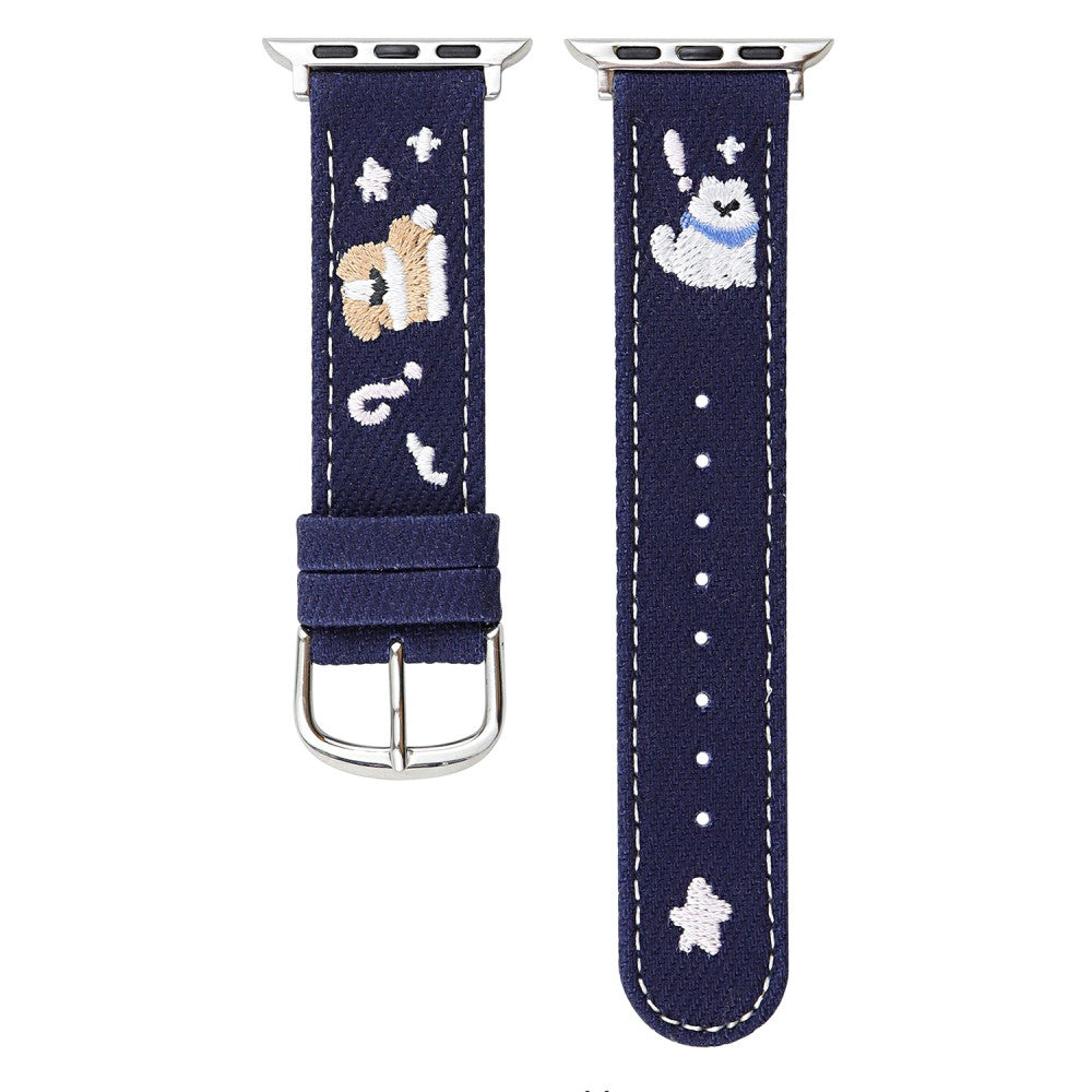 Denim Watch Band Apple Watch Series 10 42mm Embroidered Dog Star Strap - Dark Blue#serie_1