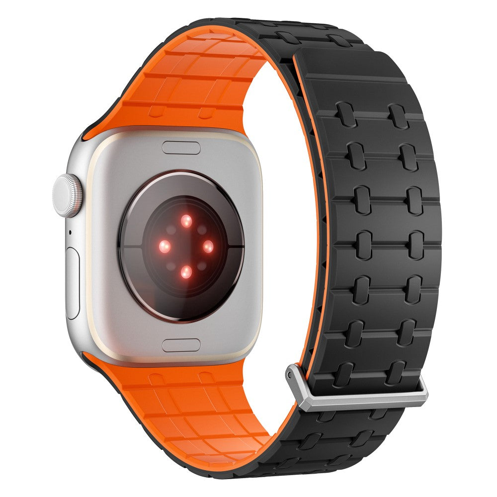 Magnetic Watch Band Apple Watch Series 10 42mm Replacement Silicone Strap - Black+Orange#serie_1