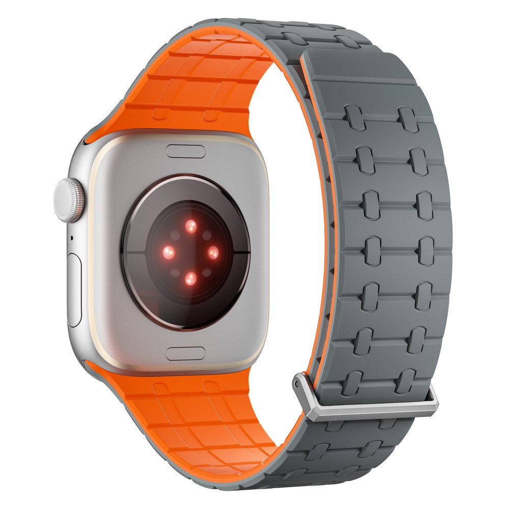 Magnetic Watch Band Apple Watch Series 10 42mm Replacement Silicone Strap - Grey+Orange#serie_3