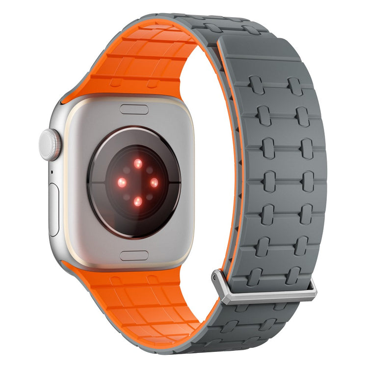 Magnetic Watch Band Apple Watch Series 10 42mm Replacement Silicone Strap - Grey+Orange#serie_3