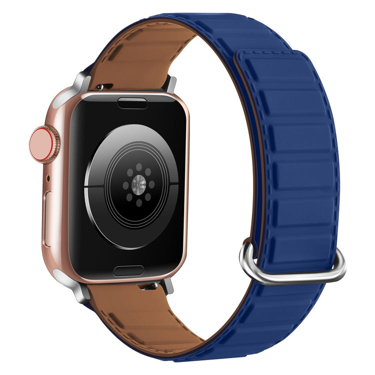 Silicone Strap Apple Watch Series 10 46mm Magnetic Buckle Watch Band - Midnight Blue+Brown#serie_4