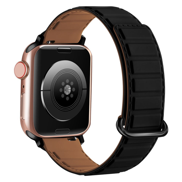 Silicone Strap Apple Watch Series 10 46mm Magnetic Buckle Watch Band - Black+Brown#serie_7