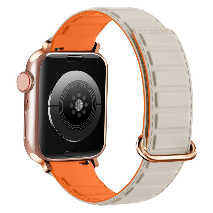 Silicone Strap Apple Watch Series 10 46mm Magnetic Buckle Watch Band - Starlight+Orange#serie_10