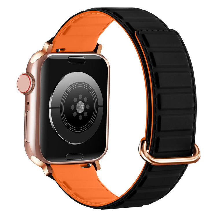Silicone Strap Apple Watch Series 10 46mm Magnetic Buckle Watch Band - Black+Orange#serie_11