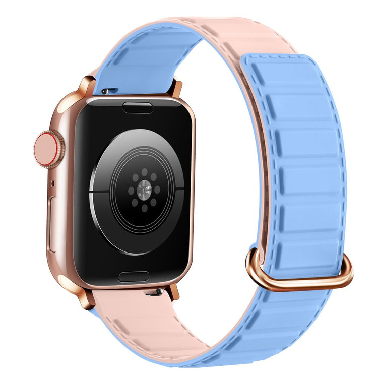 Silicone Strap Apple Watch Series 10 46mm Magnetic Buckle Watch Band - Blue+Pink#serie_15