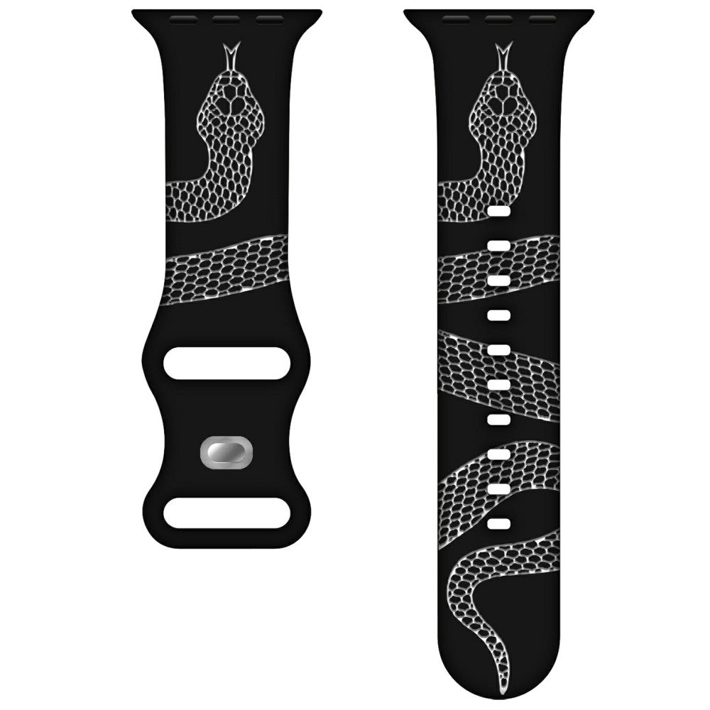 Silicone Band Apple Watch Series 10 42mm Dual Color Snake Pattern Engraved Watch Strap - Black / White#serie_1