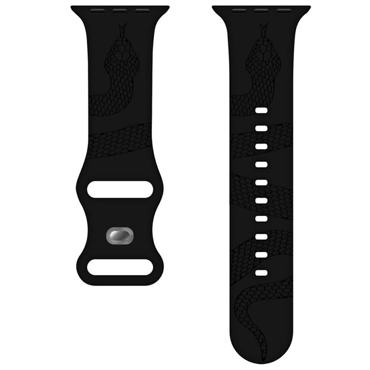 Silicone Strap Apple Watch Series 10 46mm 4 Butterfly Clasp Band Snake Pattern Engraved - Black#serie_2