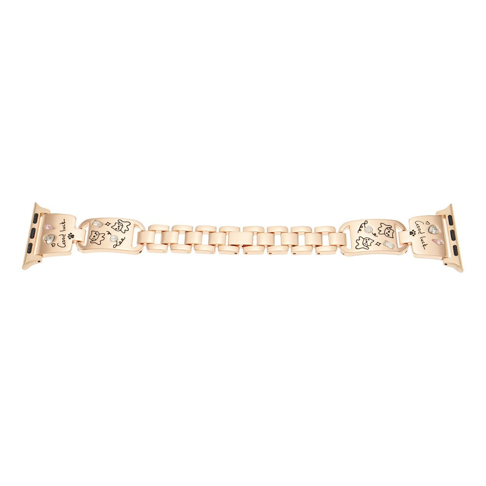 Metal Strap Apple Watch Series 10 46mm Watch Band Cat Pattern - Rose Gold#serie_4