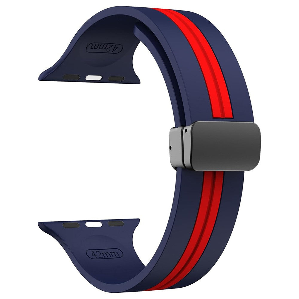 KALEBOL Striped Magnetic Silicone Strap Apple Watch Series 41mm - 40mm - 38mm Watch Band - Midnight Blue+Red#serie_1