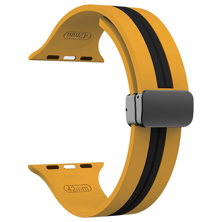 KALEBOL Striped Magnetic Silicone Strap Apple Watch Series 41mm - 40mm - 38mm Watch Band - Yellow+Black#serie_4