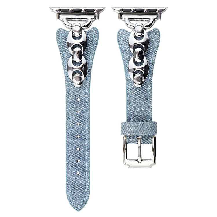 Watch Band Apple Watch Series 10 42mm Metal D-Buckle Denim Leather Strap - Baby Blue  /  Silver#serie_2