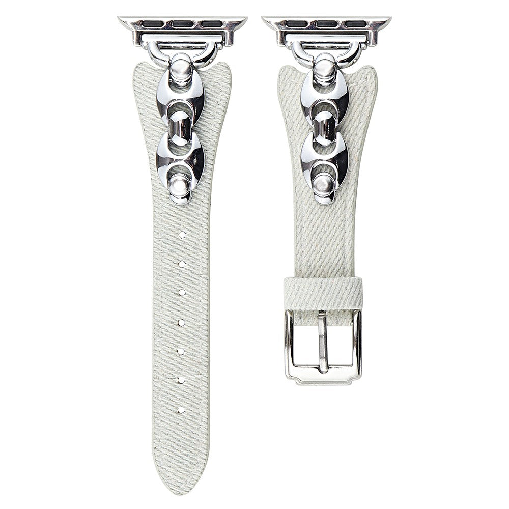 Watch Band Apple Watch Series 10 42mm Metal D-Buckle Denim Leather Strap - White  /  Silver#serie_3