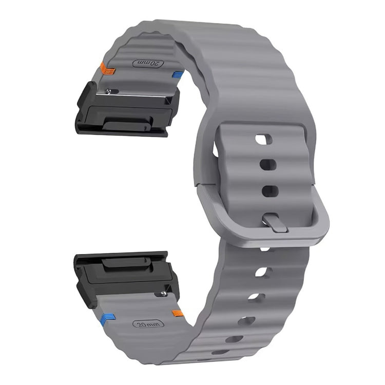 Watch Band Garmin Fenix 8 51mm Quick Release Wavy Texture Silicone Strap with Black Connector - Grey#serie_6