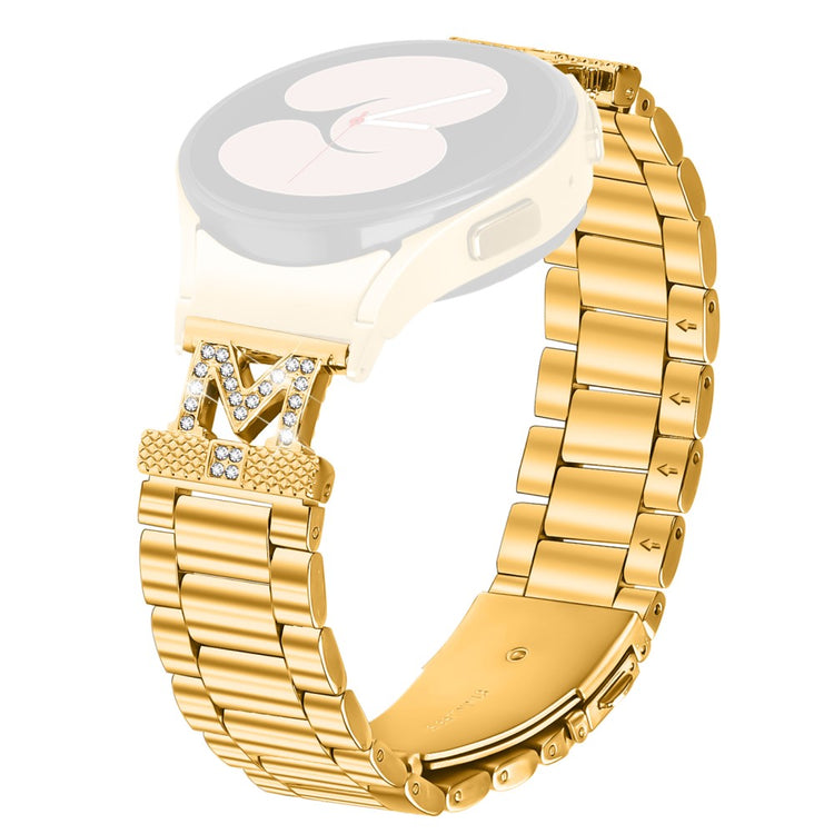Watch Band Connector Samsung Galaxy Watch7 Rhinestones Decor 3-Bead Stainless Steel Strap - Gold#serie_2
