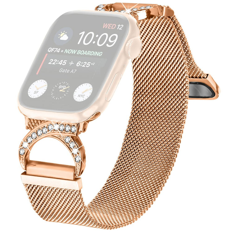 Watch Band Apple Watch Series 41mm - 40mm - 38mm Milanese Metal Strap Rhinestone Decor - Rose Gold#serie_2