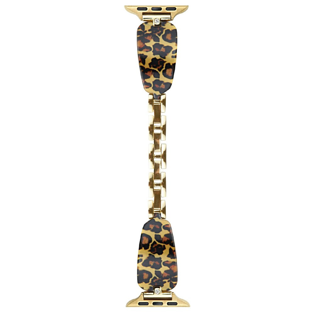 Watch Strap Apple Watch Series 41mm - 40mm - 38mm Rhinestone Decor Resin Metal Wrist Band - Gold Leopard Print#serie_1