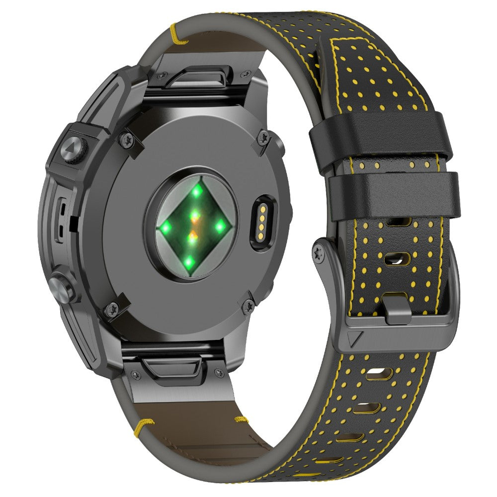 Garmin 26mm Genuine Cow Leather Watch Band Stitching Line Replacement Strap - Black+Yellow#serie_3