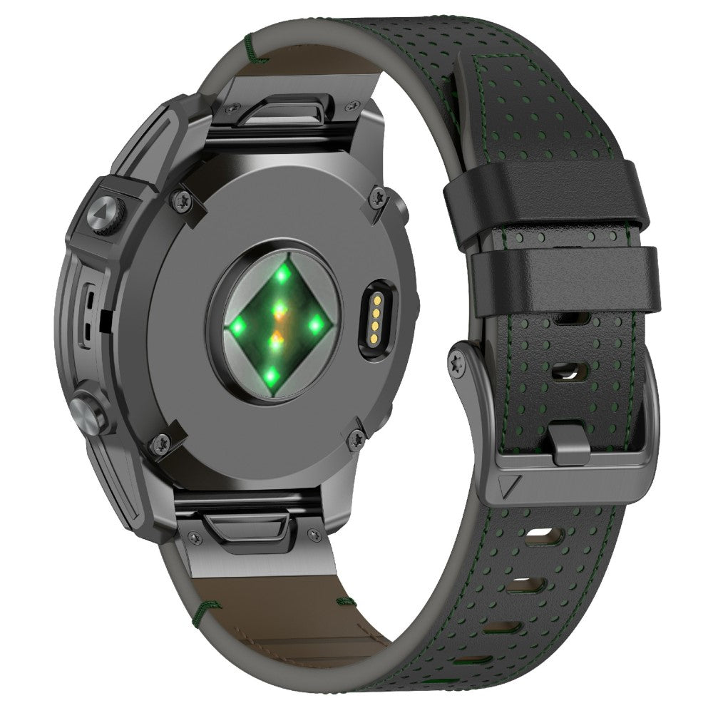 Garmin 26mm Genuine Cow Leather Watch Band Stitching Line Replacement Strap - Black+Green#serie_4